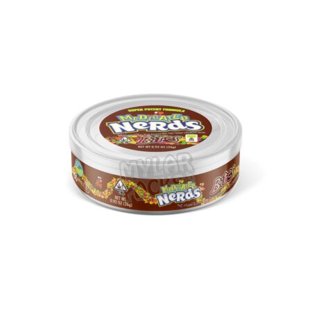 Nerds Medicated Bites Red 100ml Pressitin Self-Seal Tuna Tin Cans with Labels Edibles Packaging