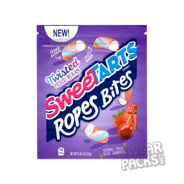 Sweetarts Medicated Rope Bites Twisted Mixed Berry 600mg Empty Mylar Bags Edibles Packaging