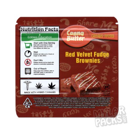 Canna Butter Red Velvet Fudge Brownies 600mg Empty Edibles Mylar Bags Snack Packaging