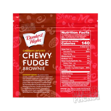 Dankest Highs Chewy Fudge Brownies 250mg/500mg Empty Edibles Mylar Bags Snack Packaging