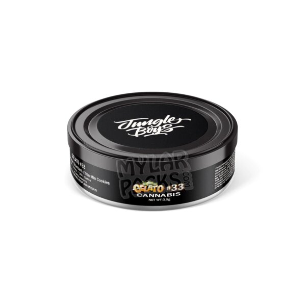 Gelato #33 by Jungle Boys 3.5g Pressitin Self-Seal Tuna Tin Cans with Labels Dry Herb Flower Packaging