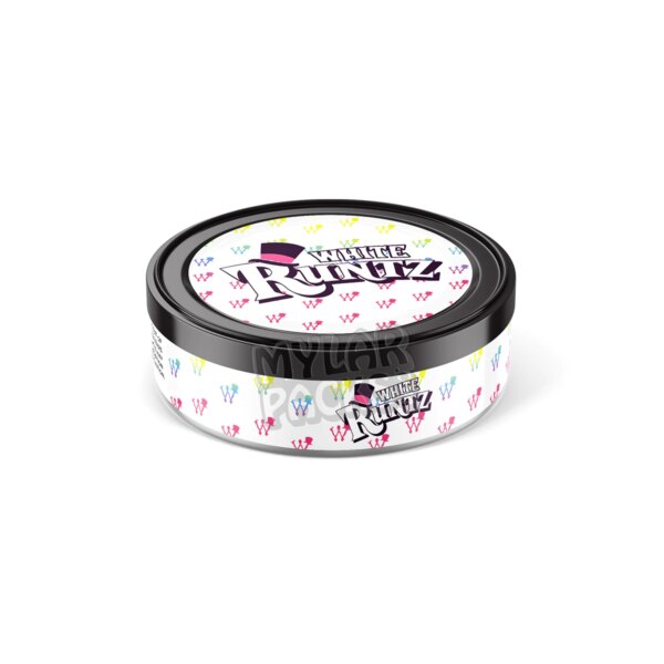 White Runtz 3.5g Pressitin Self-Sealing Tuna Tin Cans with Labels Flower Herb Packaging