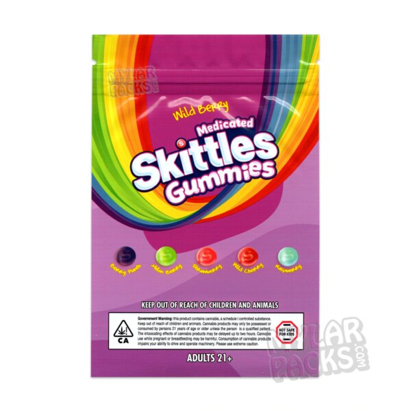Skittles Gummies Wild Berry Medicated Candy 600mg Empty Smell Proof Mylar Bag Edibles Packaging