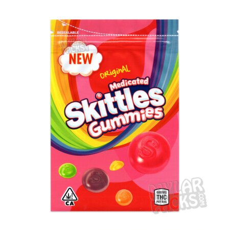 Skittles Gummies Original Medicated Candy 600mg Empty Smell Proof Mylar Bag Edibles Packaging