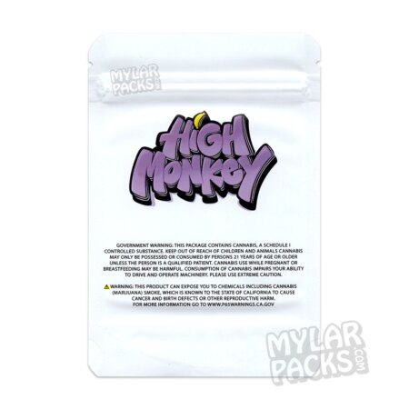 High Monkey White Bacio 3.5g Empty Mylar Bag Flower Dry Herb Packaging