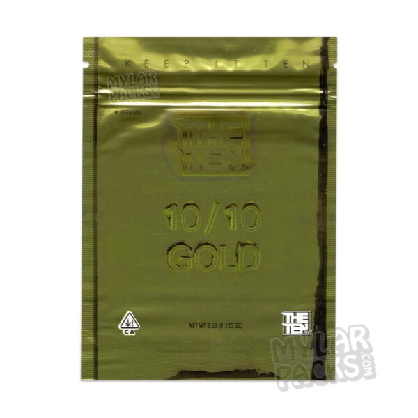 10/10 Gold by The Ten 3.5g Empty Mylar Bag Flower Dry Herb Packaging