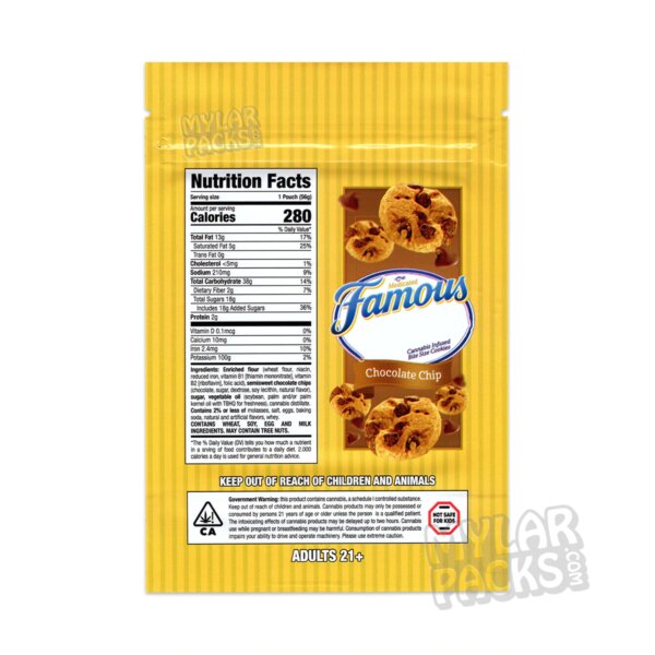 Famous Mini Chocolate Chip Cookies 600mg Empty Edibles Mylar Bags Snack Packaging