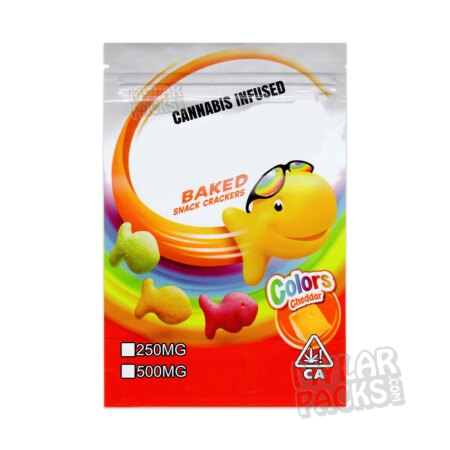 Goldfishz Rainbow Colors Snack Crackers Empty Infused Chips Edibles Mylar Bag Packaging