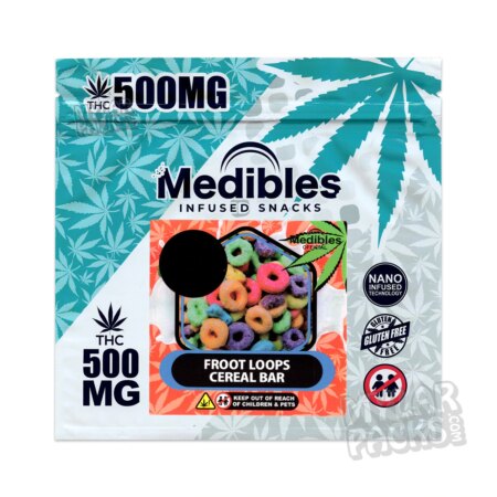 Medibles Fruit Loopz Cereal Bar 500mg Large 6" Empty Edibles Mylar Bags Cereal Snack Packaging