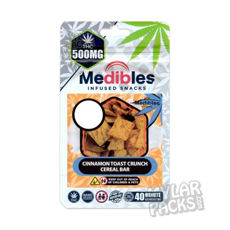 Medibles Cinnamon Toast Bar 500mg Empty Edibles Mylar Bags Cereal Bar Snack Packaging