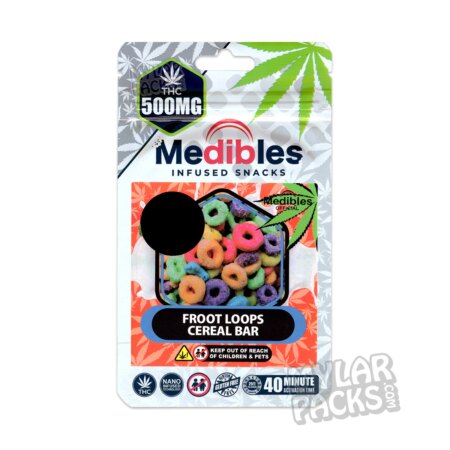 Medibles Fruit Loopz Cereal Bar 500mg Empty Edibles Mylar Bags Cereal Bar Snack Packaging