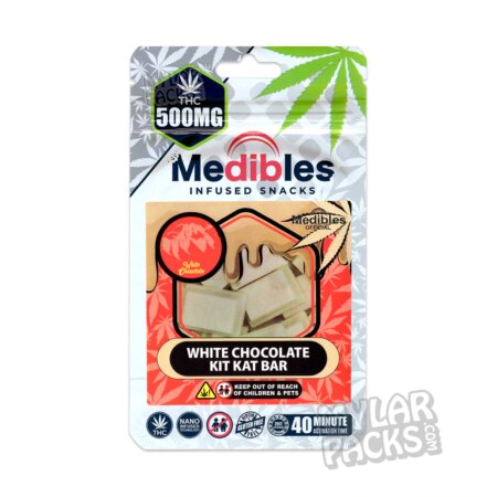 Medibles Kiz Kaz White Chocolate 500mg Empty Edibles Mylar Bags Cereal Bar Snack Packaging
