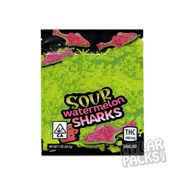 Trrlli Sour Watermelon Sharks 600mg Empty Mylar Bags Gummy Edibles Candy Packaging