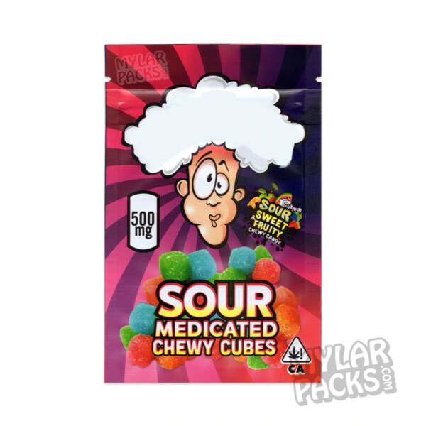 Warheads Sour Chewy Cubes 500mg Empty Mylar Bag Edibles Packaging
