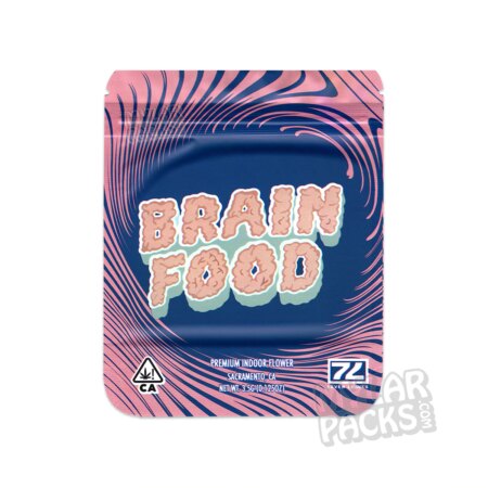 Brain Food by Seven Leaves 3.5g Empty Smell Proof Mylar Bag Flower Dry Herb Packaging
