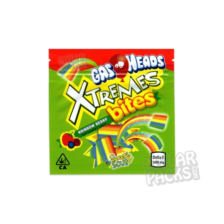 Gasheads Xtremes Bites Rainbow Berry 1000mg Delta 8 Empty Mylar Bag Packaging