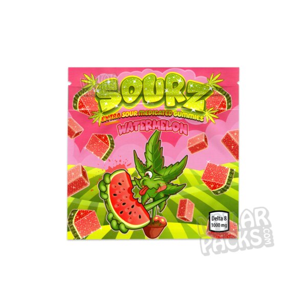 Sourz Watermelon Gummies 1000mg Delta 8 Empty Mylar Bag Edibles Candy Packaging