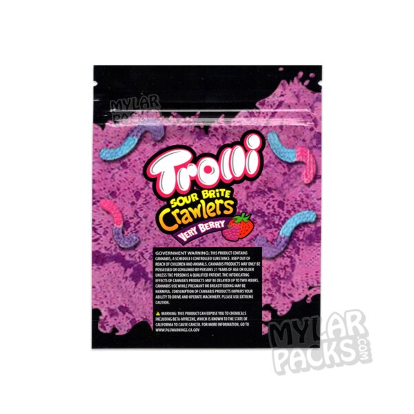 Trrlli Very Berry Sour Brite Crawlers 1000mg Delta 8 Empty Mylar Bag Edibles Candy Packaging