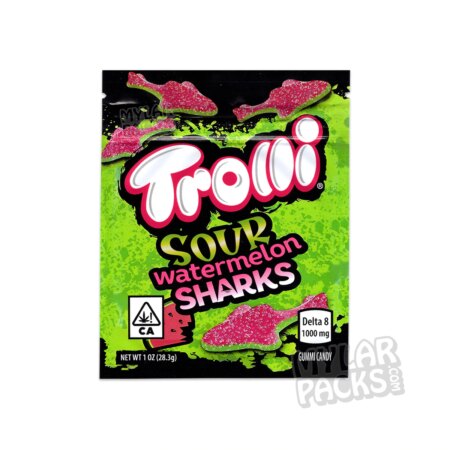 Trrlli Watermelon Sharks 1000mg Delta 8 Empty Mylar Bag Edibles Candy Packaging