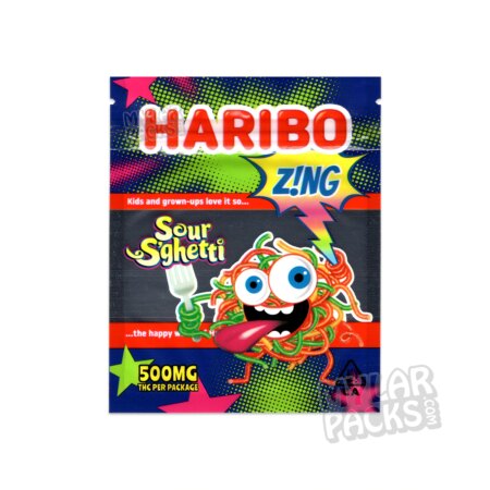 Haribo Sour S'ghetti 500mg Empty Bag Infused Gummies Edibles Packaging