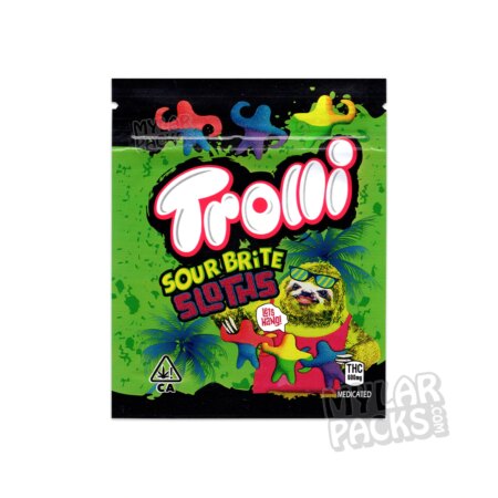Trilli Sour Brite Sloths 600mg Empty Mylar Bags Edibles Packaging