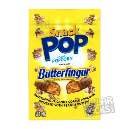 Snack Pop Butterfingur Coated Popcorn 600mg Empty Mylar Bag Edibles Packaging