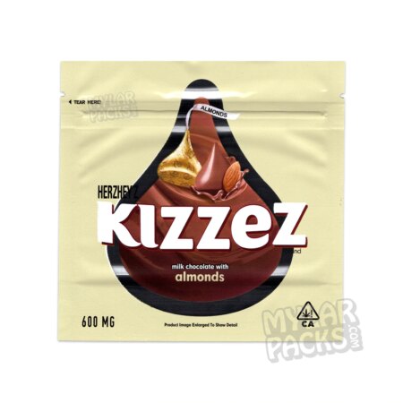 Kizzez Milk Chocolate with Almonds 600mg Empty Mylar Bag Edibles Packaging