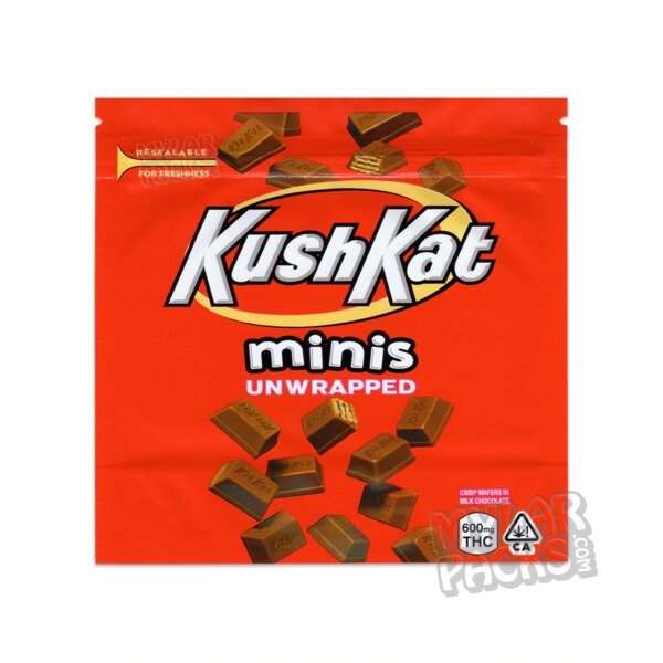 Kush Kat Minis Unwrapped Chocolate 600mg Empty Mylar Bag Edibles Packaging