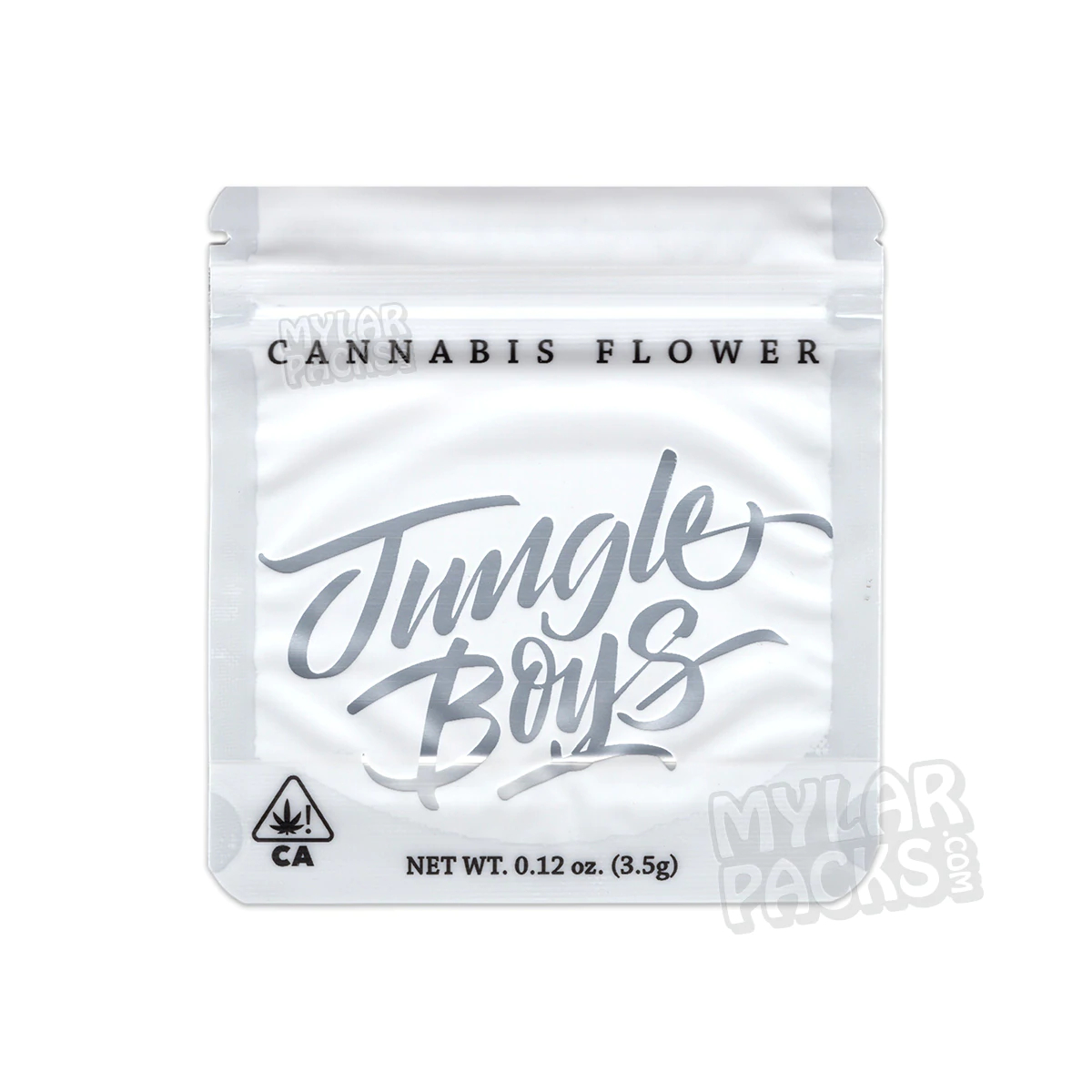 Jungle Boys White 3.5g Empty Smell Proof Mylar Bag Flower Packaging and Custom Stickers