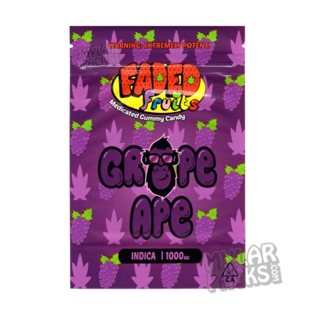 Faded Fruits Grape Ape 1000mg Empty Mylar Bag Edibles Candy Packaging