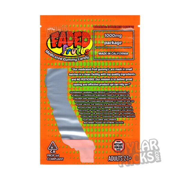 Faded Fruits Mango Kush 1000mg Empty Mylar Bag Edibles Candy Packaging