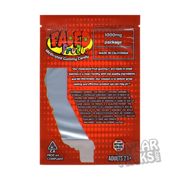 Faded Fruits Strawberry Cough 1000mg Empty Mylar Bag Edibles Candy Packaging