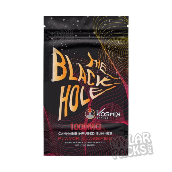 Kosmik Black Hole "Classified Orange" 1000mg Empty Mylar Gummies Bag Edibles Candy Packaging
