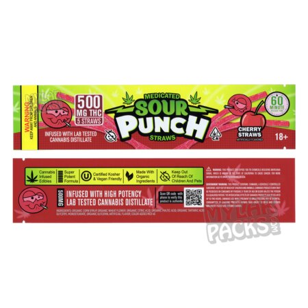 Sour Straws Cherry 500mg Empty Mylar Bag Gummy Edibles Candy Packaging