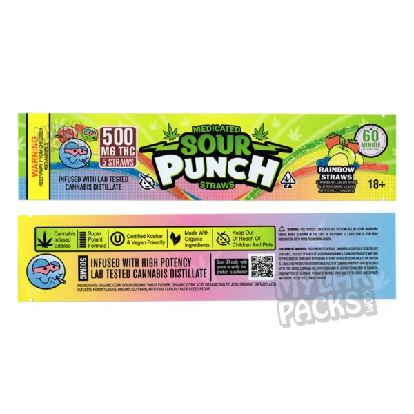 Sour Straws Rainbow 500mg Empty Mylar Bag Gummy Edibles Candy Packaging