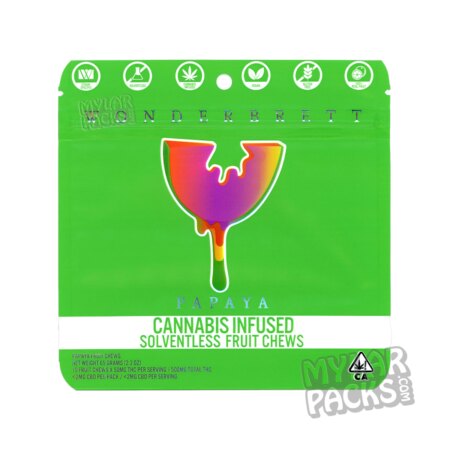 Wonderbrett Papaya Fruit Chews 500mg Empty Mylar Bags Edibles Candy Packaging