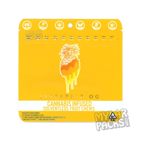 Wonderbrett Pineapple OG Fruit Chews 500mg Empty Mylar Bags Edibles