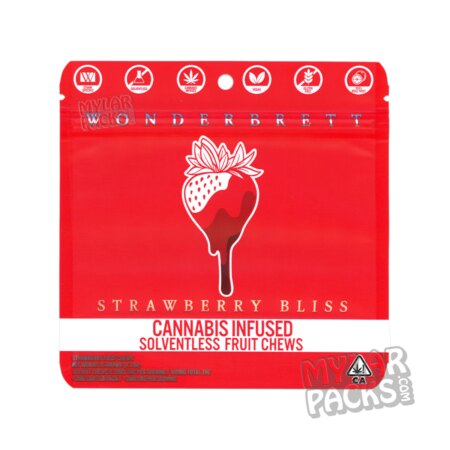 Wonderbrett Strawberry Bliss Fruit Chews 500mg Empty Mylar Bags Edibles Candy Packaging
