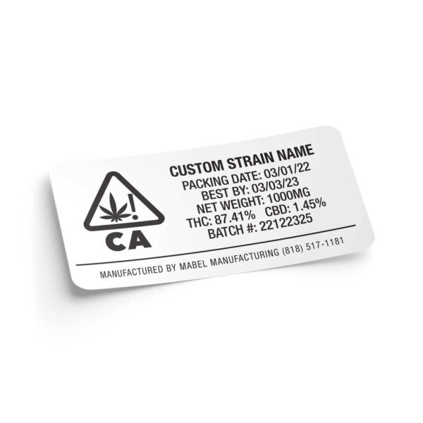 California CA State Compliant Warning Label Customizable Strain Sticker (1" x 2")