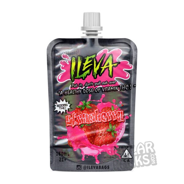 Ileva Strawberry 600mg Cannabis Infused Fruit Drink Pouch with Child Resistant Cap Packaging