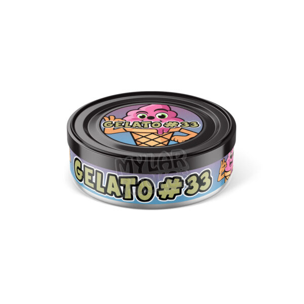 Gelato #33 Pressitin 3.5g Self-Seal Tuna Tin Cans with Labels Dry Herb Flower Packaging