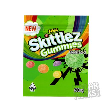 Sour Skittlez Gummies Medicated Candy 600mg Empty Smell Proof Mylar Bag Edibles Packaging