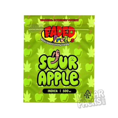 Faded Fruits Sour Apple 500mg Empty Mylar Bag Edibles Candy Packaging