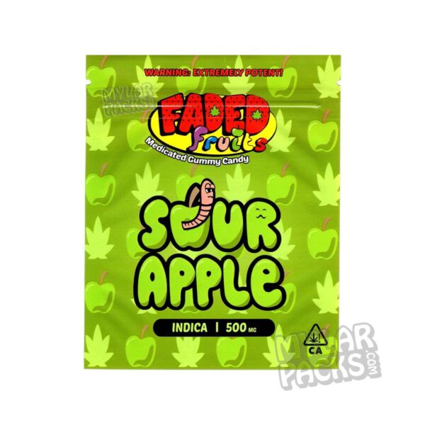 Faded Fruits Sour Apple Mylar Bag 500mg Edibles Packaging 1497