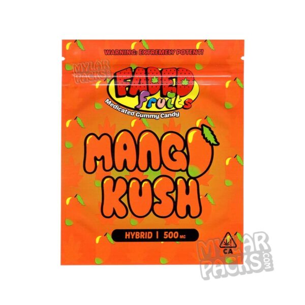 Faded Fruits Mango Kush 500mg Empty Mylar Bag Edibles Candy Packaging
