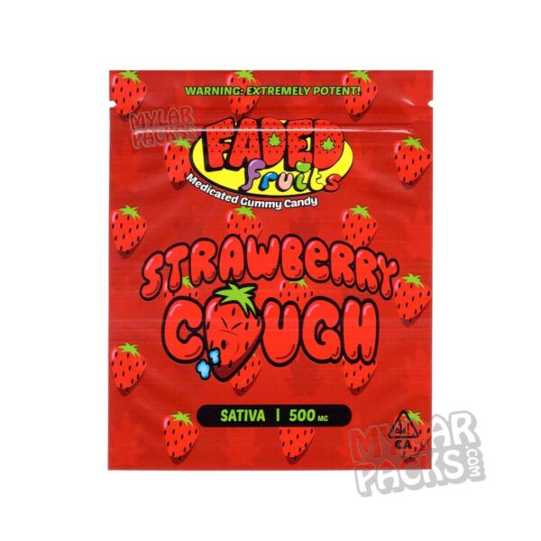 Faded Fruits Strawberry Cough 500mg Empty Mylar Bag Edibles Candy Packaging