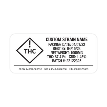 Colorado CO State Compliant Warning Label Customizable Strain Sticker (1" x 2")