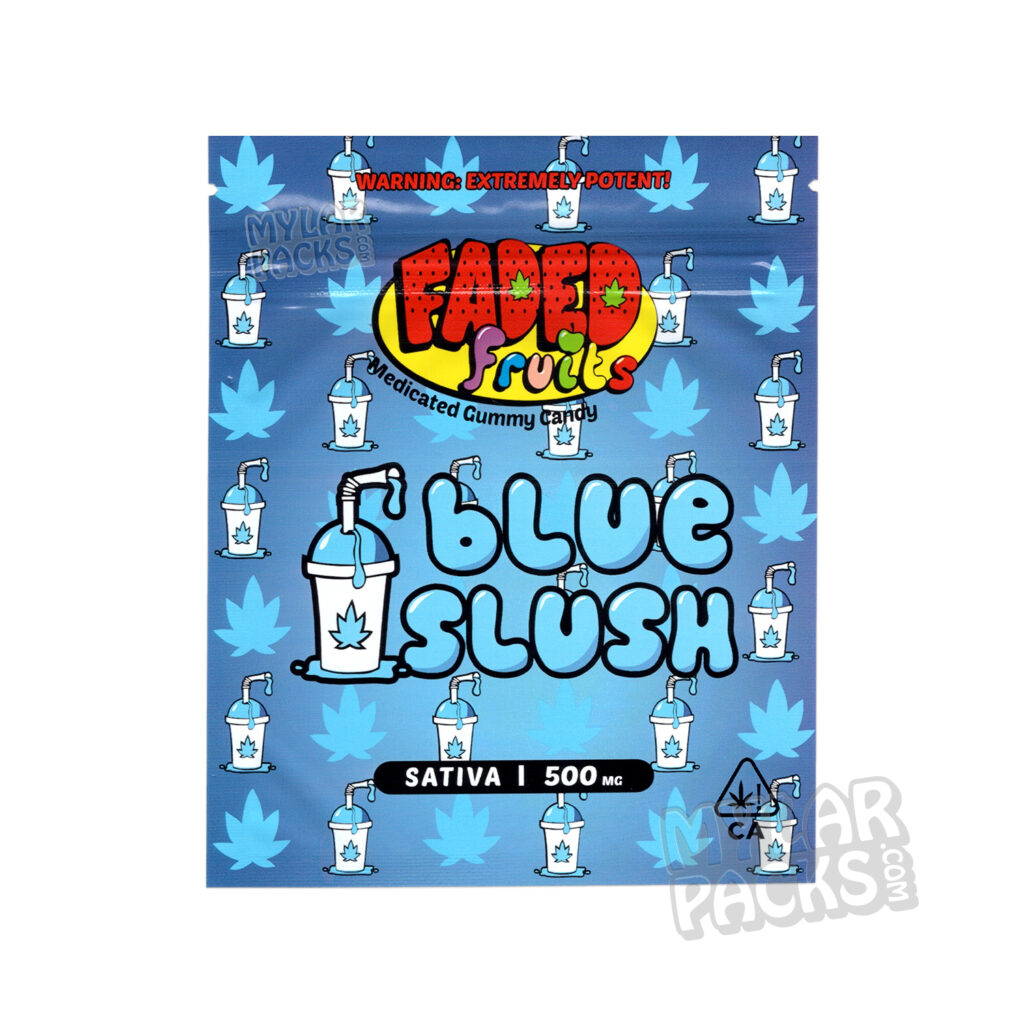 Faded Fruits Blue Slush Mylar Bag 500mg Edibles Packaging