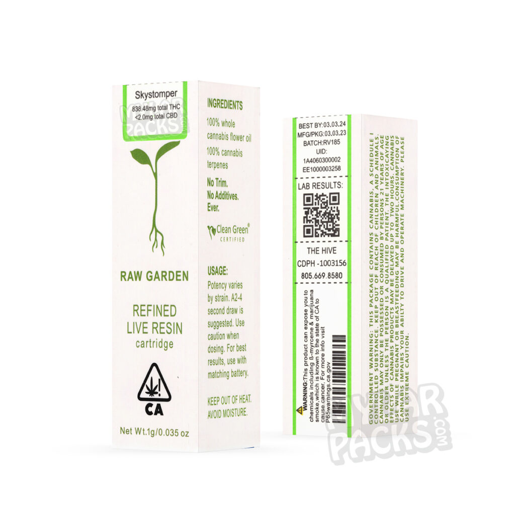 Raw Garden Cartridge Packaging Refined Live Resin Empty Vape