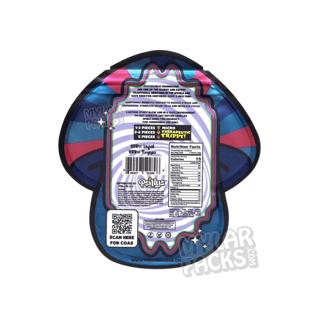 Psillys Blue Raspberry Magic Mushroom Gummies Mylar Bags